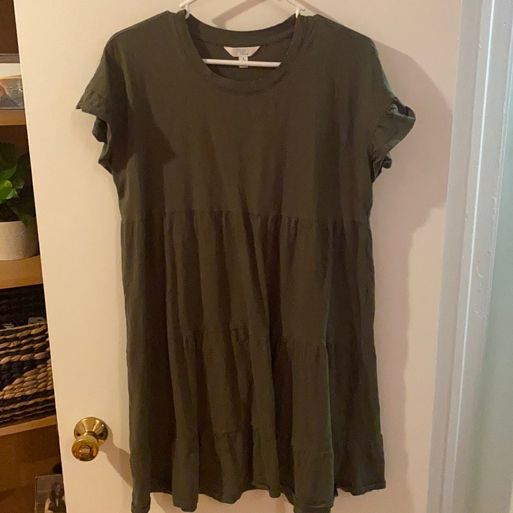 Olive Green T-Shirt Dress with Flutter Sleeves